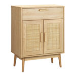 Buffet Minimalis Kayu Jati Kombinasi Rotan