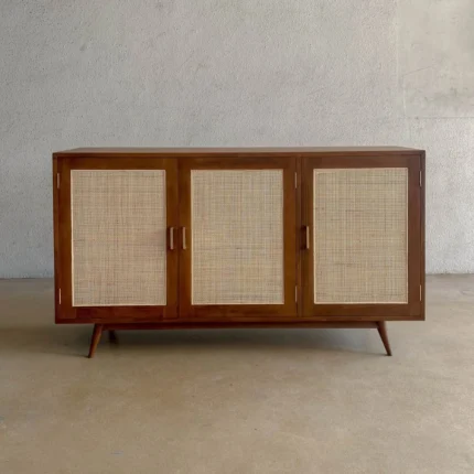 Buffet Retro Kayu Jati Jepara 3 Pintu Rotan