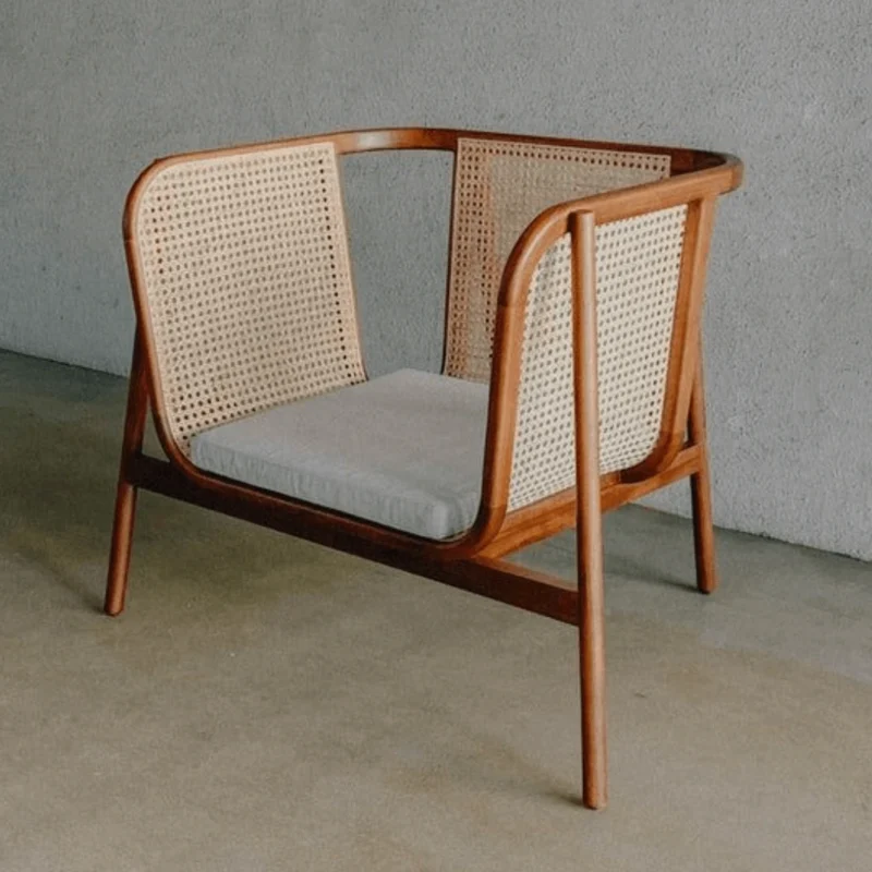 Sofa Retro Single Seat Kayu Jati Kombinasi Anyaman Rotan