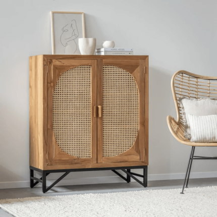 Bufet Retro Kayu Jati 2 Pintu Rotan