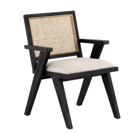 Armchair Jati Retro Warna Hitam Kombinasi Sandaran Rotan