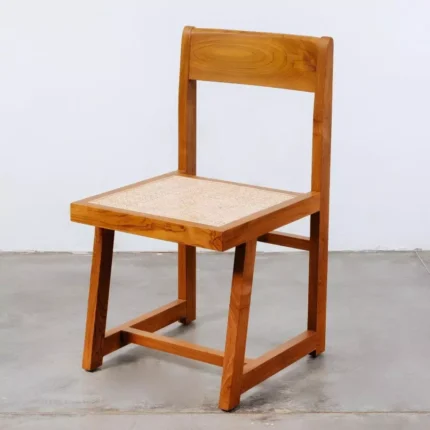 kursi makan jati minimalis retro dudukan rotan