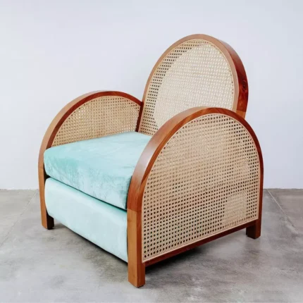 Armchair Jati Vintage Retro Kombinasi Anyaman Rotan