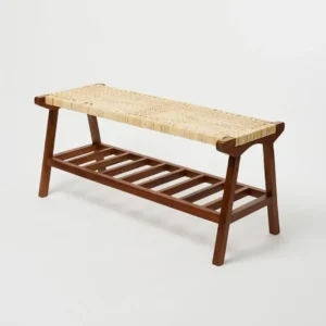 Bangku Retro Dudukan Anyaman Rotan