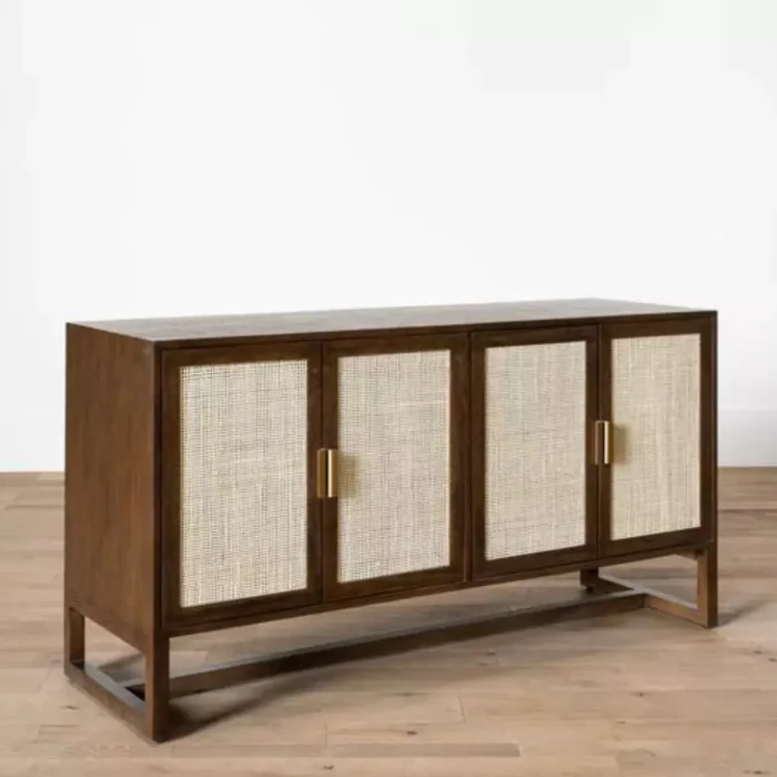 Lemari Buffet Jati Retro 4 Pintu Anyaman Rotan