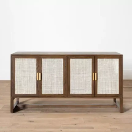 Lemari Buffet Jati Retro 4 Pintu Anyaman Rotan