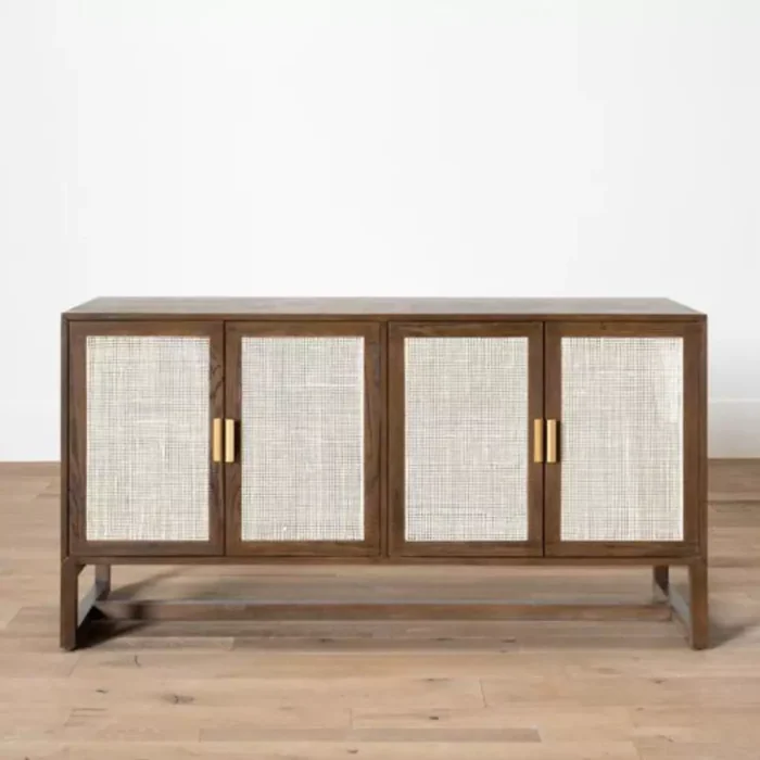 Lemari Buffet Jati Retro 4 Pintu Anyaman Rotan