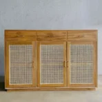 Lemari Bufet Minimalis 3 Pintu Rotan Rangka Kayu Jati