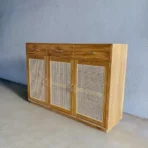 Lemari Bufet Minimalis 3 Pintu Rotan Rangka Kayu Jati