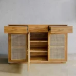 Lemari Bufet Minimalis 3 Pintu Rotan Rangka Kayu Jati