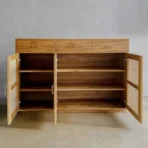 Lemari Bufet Minimalis 3 Pintu Rotan Rangka Kayu Jati