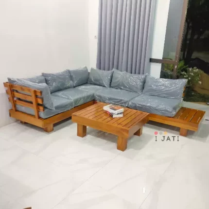 Set Sofa Sudut Jati Model MInimalis