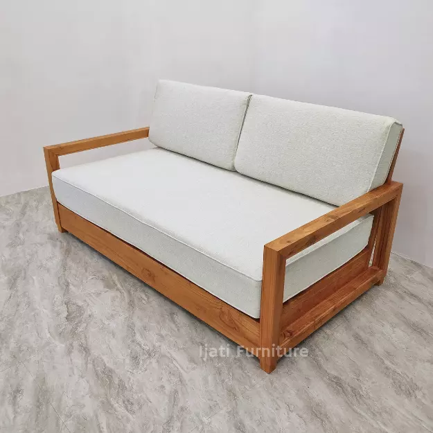 Sofa Tamu Minimalis 2 Seater Kayu Jati