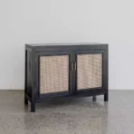 Rak Lemari Retro Kayu Jati 2 Pintu Rotan