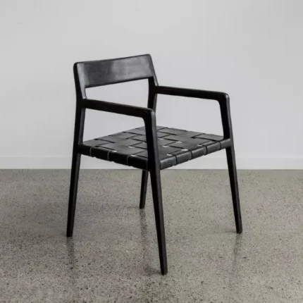 Kursi Makan Jati Untuk Cafe Dan Resto Model Mid Century Kulit Sapi