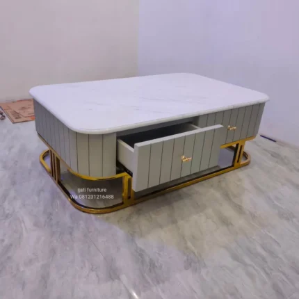 meja coffee table minimalis gold duco top marmer
