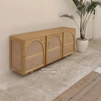 cabinet jati jepara 3 pintu rotan
