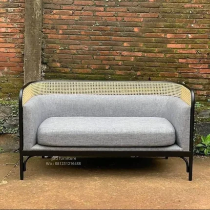 sofa minimalis retro kayu jati kombinasi rotan