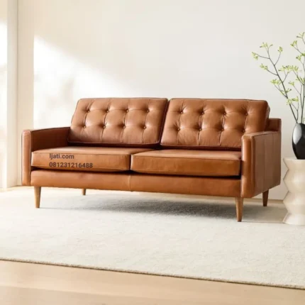 sofa kulit 2 seater desain mid-century modern