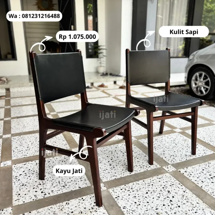 Kursi Makan Jati Jok Kulit Sapi