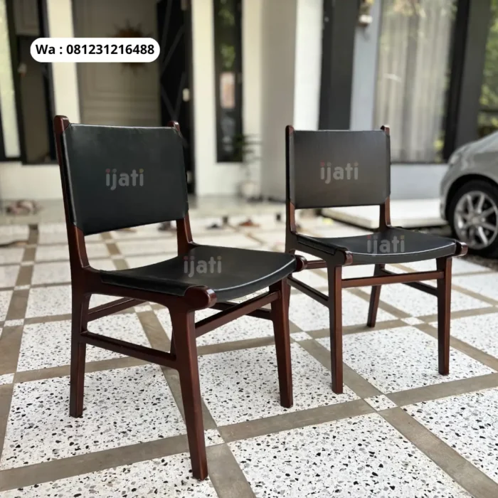 Kursi Makan Jati Jok Kulit Sapi