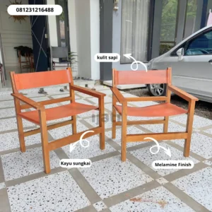 Kursi Minimalis Kayu Sungkai Solid dengan Dudukan Kulit Sapi Asli | Kursi Makan & Cafe Modern