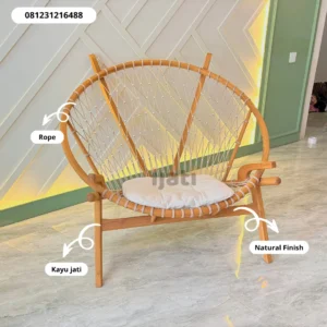 Set Meja Kursi Teras Minimalis Kayu Jati & Rope Anyam | Kursi Santai Bohemian Modern untuk Outdoor & Indoor