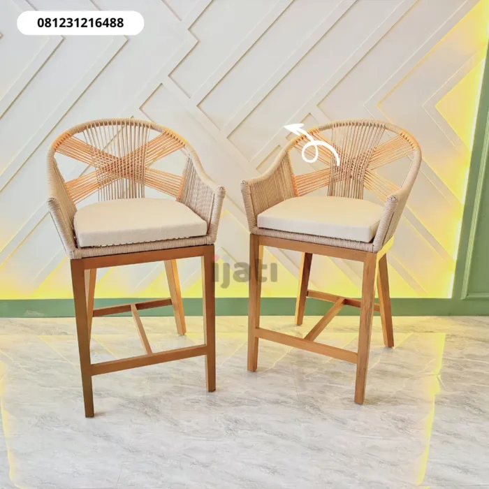 Kursi Bar Kayu Jati Solid Anyaman Rope