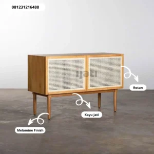 Bufet TV Rotan Minimalis Credenza Jati Scandinavian 2 Pintu