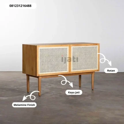 Bufet TV Rotan Minimalis Credenza Jati Scandinavian 2 Pintu