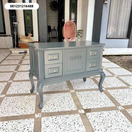 Credenza Bufet Modern Klasik Kayu Jati Abu-abu untuk Ruang Tamu