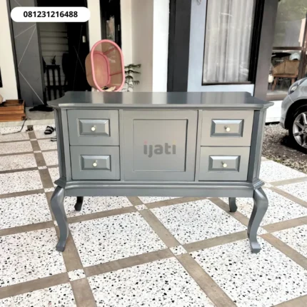 Credenza Bufet Modern Klasik Kayu Jati Abu-abu untuk Ruang Tamu