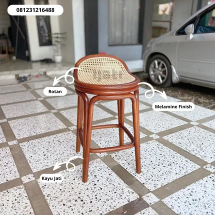 Kursi Bar Kayu Jati Minimalis Anyaman Rotan Alami