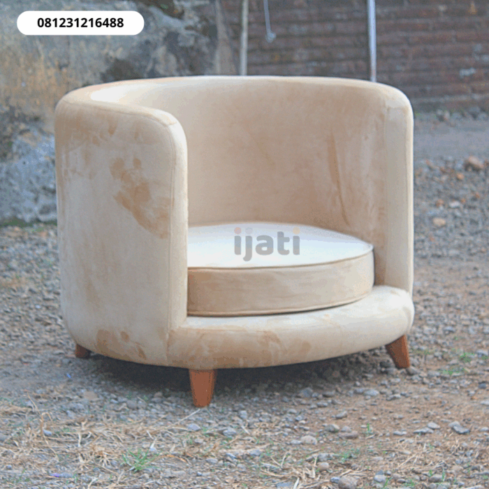 Sofa Single Bludru Minimalis Armchair 1 Seater Kaki Jati (2) Sofa Single Bludru Minimalis / Armchair 1 Seater Kaki Jati