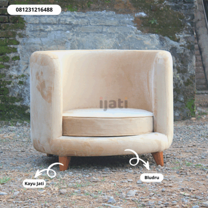 Sofa Single Bludru Minimalis / Armchair 1 Seater Kaki Jati