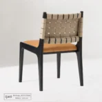 Kursi Makan Cafe Japandi Modern Sandaran Anyam Kulit