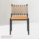 Kursi Makan Cafe Japandi Modern Sandaran Anyam Kulit