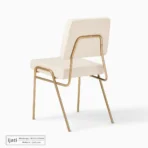 Kursi Makan Mid-Century Kaki Gold Jok Kain Fabric Krem