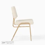 Kursi Makan Mid-Century Kaki Gold Jok Kain Fabric Krem