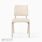 Kursi Makan Mid-Century Kaki Gold Jok Kain Fabric Krem