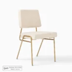 Kursi Makan Mid-Century Kaki Gold Jok Kain Fabric Krem