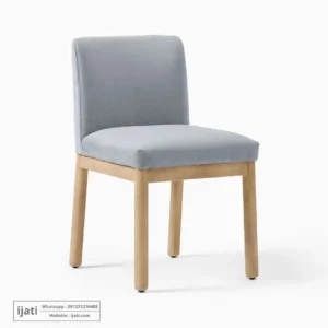 Kursi Makan Scandinavian Jok Kain Abu-abu Rangka Kayu Jati
