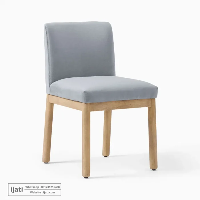 Kursi Makan Scandinavian Jok Kain Abu-abu Rangka Kayu Jati