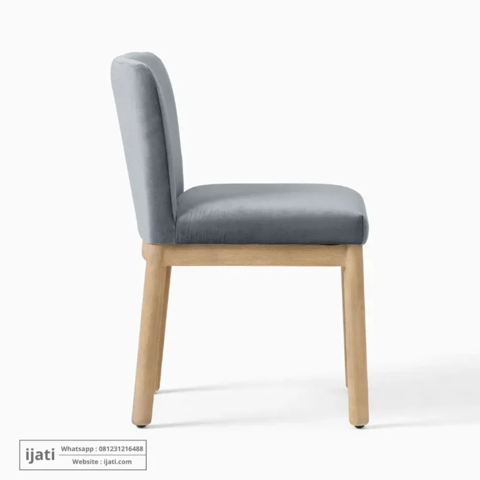Kursi Makan Scandinavian Jok Kain Abu-abu Rangka Kayu Jati