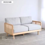 Kursi Sofa Japandi 2 Dudukan Rangka Kayu Jati Anyaman Rotan