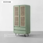 Lemari Rotan Retro Hijau Sage Kaki Besi Minimalis
