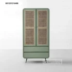 Lemari Rotan Retro Hijau Sage Kaki Besi Minimalis
