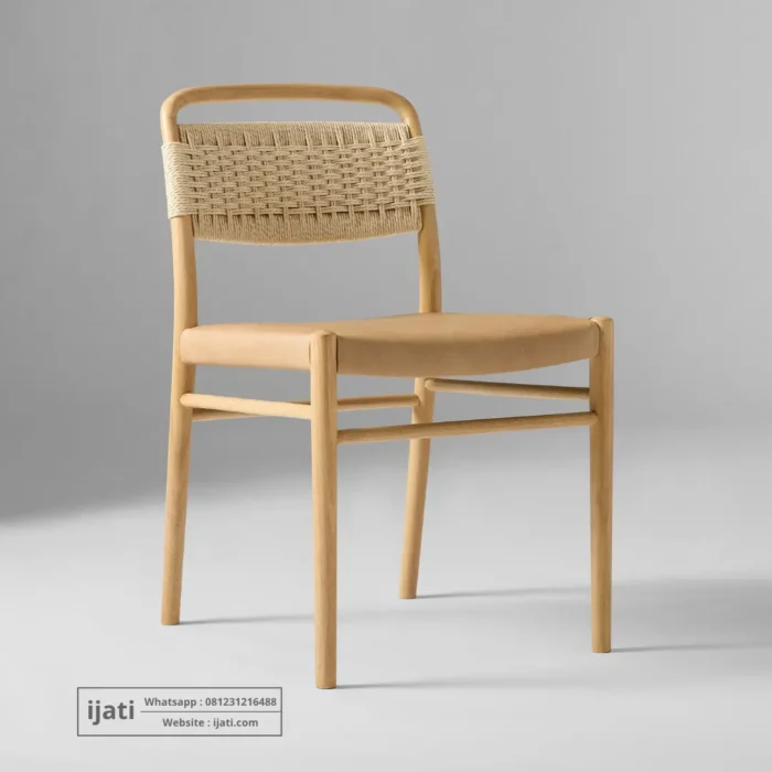 Kursi Cafe Unik Rangka Kayu Jati Kombinasi Anyaman dan Kulit