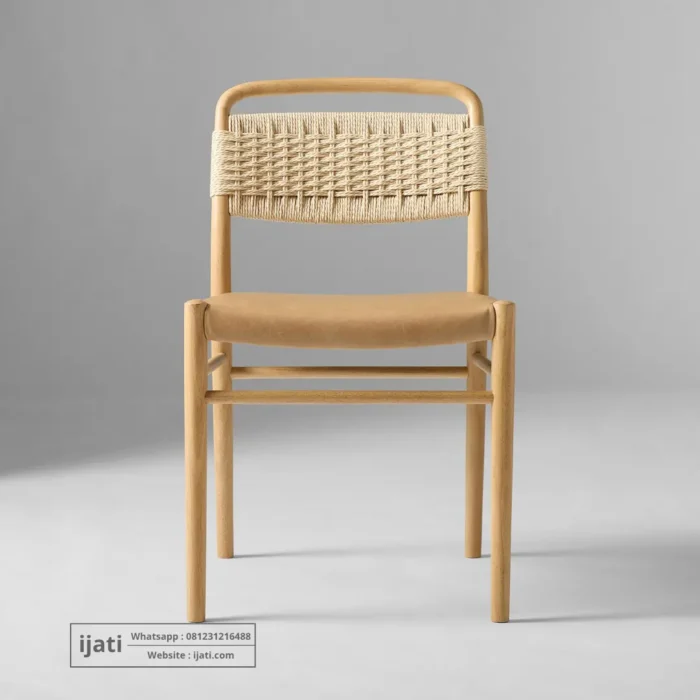 Kursi Cafe Unik Rangka Kayu Jati Kombinasi Anyaman dan Kulit