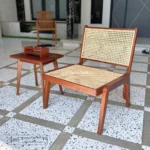 Kursi Lounge Mid-Century Modern Dudukan Rotan Kayu Jati